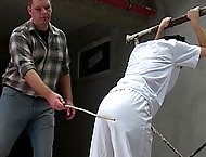 Euro trash slut leans over and takes a caning